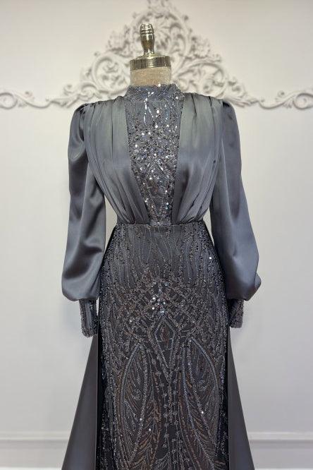 Açelya Kapaklı Tesettür Abiye - FioraofDress - tesettur - abiye - 48 - antrasitt - hijab - evening - dress