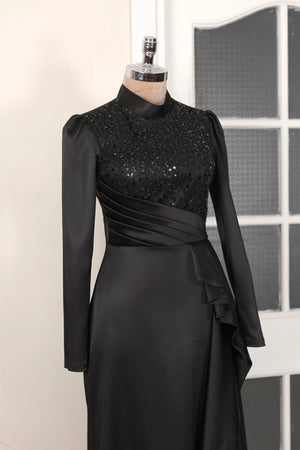 Adriana Abiye - FioraofDress - tesettur - abiye - 38 - Siyahh - hijab - evening - dress