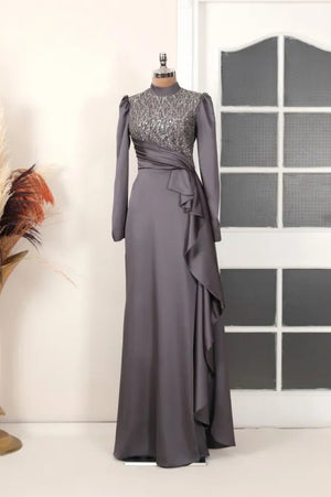 Adriana Tesettür Abiye - FioraofDress - tesettur - abiye - Antrasit - 36 - hijab - evening - dress