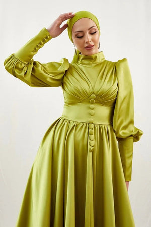 Alara Yağ Yeşili Tesettür Abiye - FioraofDress - tesettur - abiye - 44 - Yağ Yeşili - hijab - evening - dress