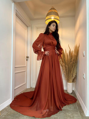 Aurora Tesettür Abiye - FioraofDress - tesettur - abiye - kiremit - 36 - hijab - evening - dress