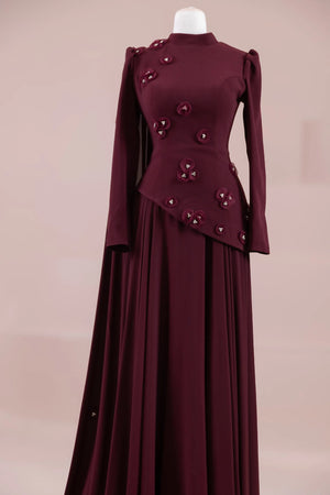 Çeliva Tesettür Abiye - FioraofDress - tesettur - abiye - BORDO - 38 - hijab - evening - dress