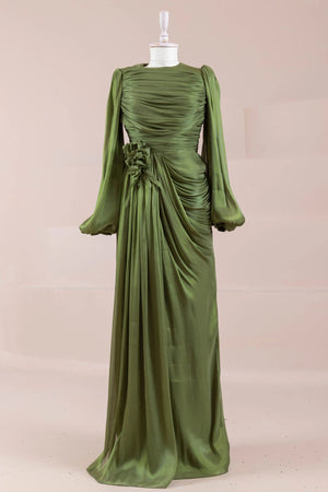 Çiçekli Lotus Tesettür Abiye - FioraofDress - tesettur - abiye - Çimen yeşili - 38 - hijab - evening - dress