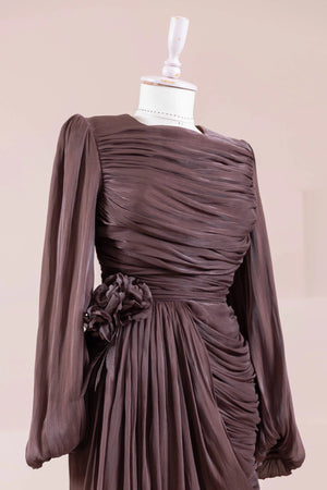 Çiçekli Lotus Tesettür Abiye - FioraofDress - tesettur - abiye - Mocha - 38 - hijab - evening - dress