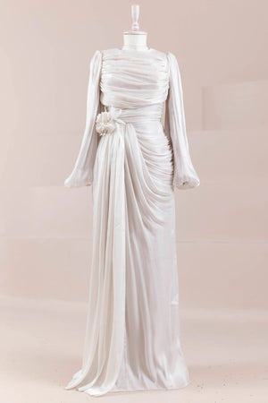 Çiçekli Lotus Tesettür Abiye - FioraofDress - tesettur - abiye - BEJ - 38 - hijab - evening - dress