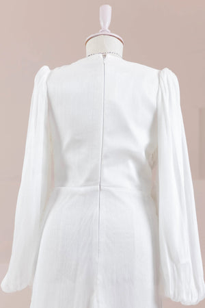 Çiçekli Lotus Tesettür Abiye - FioraofDress - tesettur - abiye - Beyaz - 38 - hijab - evening - dress