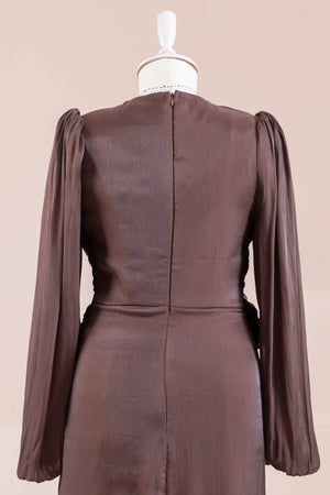 Çiçekli Lotus Tesettür Abiye - FioraofDress - tesettur - abiye - Mocha - 38 - hijab - evening - dress