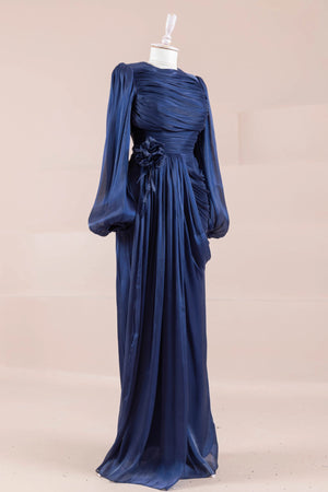 Çiçekli Lotus Tesettür Abiye - FioraofDress - tesettur - abiye - lacivert - 38 - hijab - evening - dress