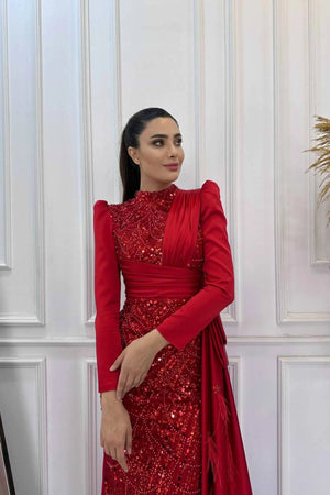 Dicle Tesettür Abiye - FioraofDress - tesettur - abiye - 48 - Kırmızı - hijab - evening - dress