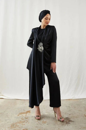 Duru Taşlı Siyah Tesettür Takım - FioraofDress - tesettur - abiye - 42 - hijab - evening - dress