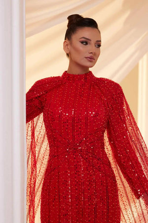 Efsun Tesettür Abiye - FioraofDress - tesettur - abiye - Kırmızı - 38 - hijab - evening - dress