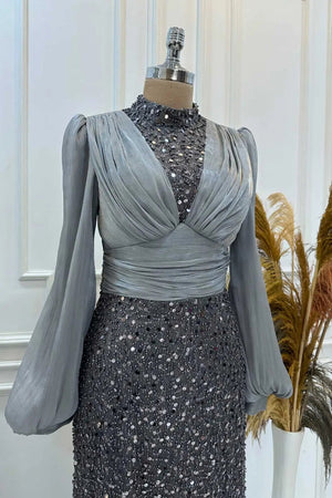 Ella Tesettür Abiye - FioraofDress - tesettur - abiye - Antrasit - 38 - hijab - evening - dress