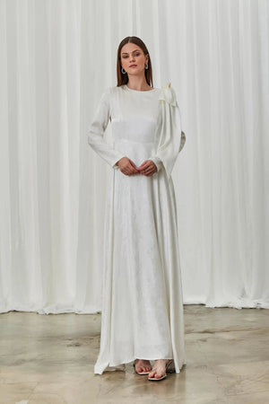Fiyonk Detaylı Saten Abiye - FioraofDress - tesettur - abiye - 40 - Beyaz - hijab - evening - dress
