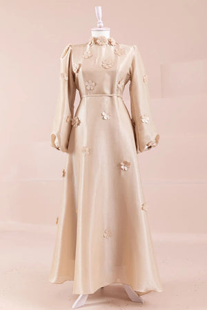 Flowers Tesettür Abiye - FioraofDress - tesettur - abiye - Bej - 36 - hijab - evening - dress