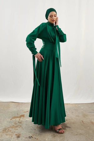 Gözde Düğmeli Zümrüt Tesettür Abiye - FioraofDress - tesettur - abiye - 42 - zümrüt - hijab - evening - dress