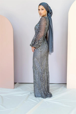 Handmade Embroidered AH1020 - FioraofDress - tesettur - abiye - 48 - hijab - evening - dress