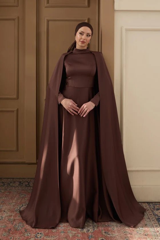 Hanzade Taşsız Tesettür Abiye - FioraofDress - tesettur - abiye - 36 - Kahve - hijab - evening - dress