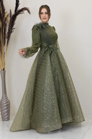 Omuz Ve Beli Çiçek Detaylı Adel Tesettür Abiye.