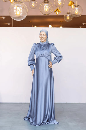 Dilay Tesettür Abiye -Gri - Mavi