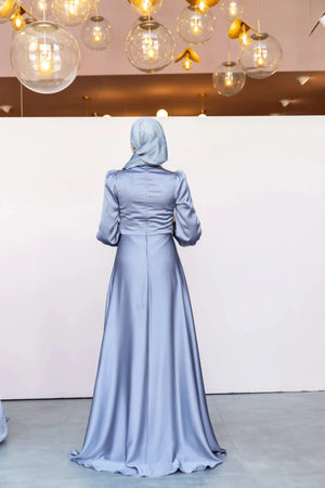 Dilay Tesettür Abiye -Gri - Mavi