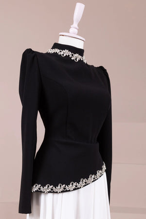 Jamila Tesettür Abiye - FioraofDress - tesettur - abiye - Siyah Beyaz - 38 - hijab - evening - dress