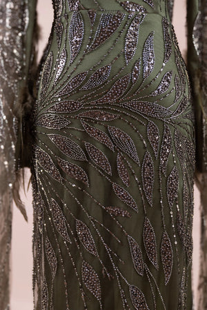 Kol Pelerin Tesettür Abiye - FioraofDress - tesettur - abiye - Yağ Yeşili - 38 - hijab - evening - dress