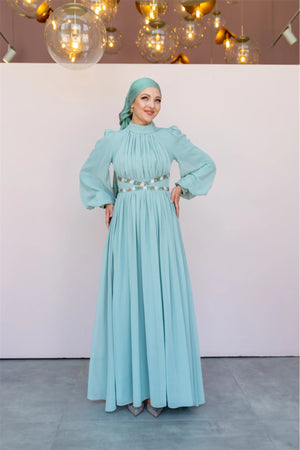 Kuğu Tesettür Abiye - FioraofDress - tesettur - abiye - 36 - mint - hijab - evening - dress