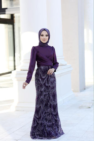 Larin Tesettür Abiye Mürdüm - FioraofDress - tesettur - abiye - 48 - hijab - evening - dress