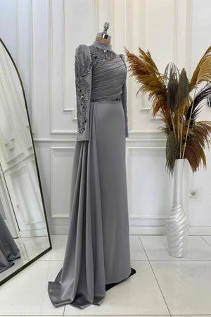 Leyla Tesettür Abiye - FioraofDress - tesettur - abiye - gri - 38 - hijab - evening - dress