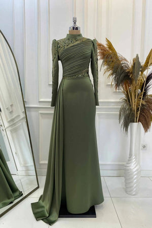 Leyla Tesettür Abiye - FioraofDress - tesettur - abiye - haki - 38 - hijab - evening - dress