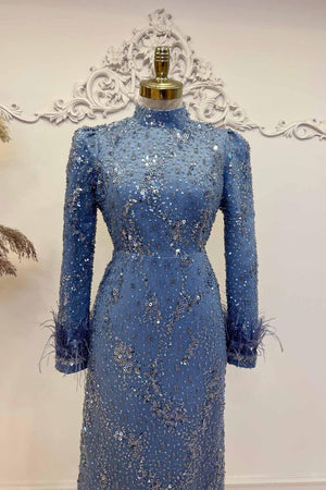 Lina Tesettür Abiye İndigo - FioraofDress - tesettur - abiye - 48 - hijab - evening - dress