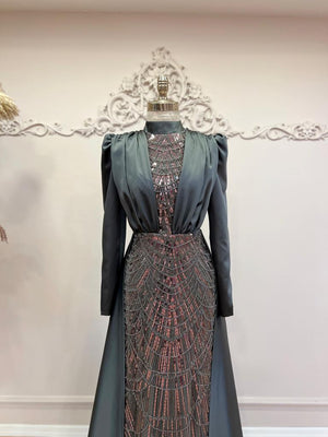 Mathilda Tesettür Abiye - Antrasit - FioraofDress - tesettur - abiye - 48 - Antrasit - hijab - evening - dress
