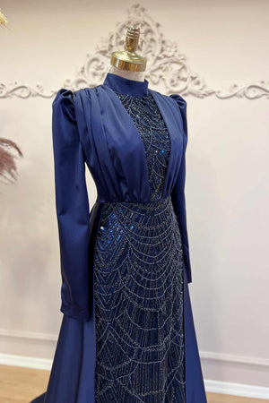 Matilda Tesettür Abiye Lacivert - FioraofDress - tesettur - abiye - 48 - hijab - evening - dress