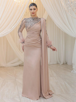 Melina Tesettür Abiye - FioraofDress - tesettur - abiye - 48 - nude - hijab - evening - dress