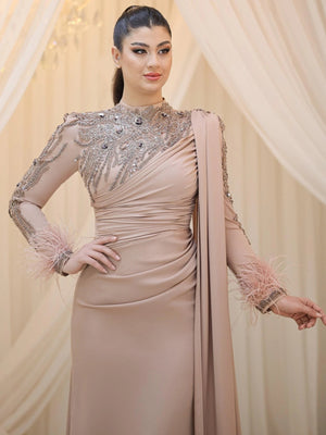 Melina Tesettür Abiye - FioraofDress - tesettur - abiye - 48 - nude - hijab - evening - dress