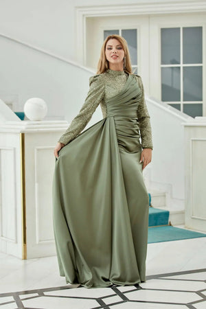 Mihri Tesettür Abiye - FioraofDress - tesettur - abiye - haki - 38 - hijab - evening - dress