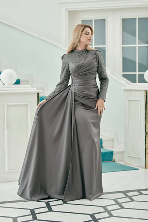 Mihri Tesettür Abiye - FioraofDress - tesettur - abiye - antrasitt - 38 - hijab - evening - dress