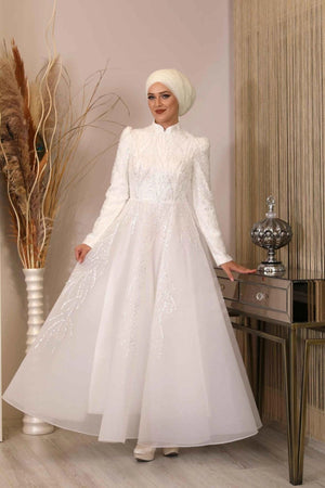 Mihrimah Abiye - FioraofDress - tesettur - abiye - 54 - Beyaz - hijab - evening - dress