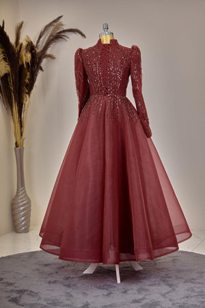 Mila Abiye Tesettür - FioraofDress - tesettur - abiye - BORDO - 38 - hijab - evening - dress