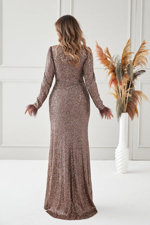 Milena Tesettür Abiye - FioraofDress - tesettur - abiye - KAHVERENGİ - 38 - hijab - evening - dress