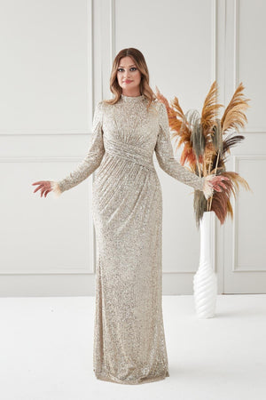 Milena Tesettür Abiye - FioraofDress - tesettur - abiye - bejj - 38 - hijab - evening - dress