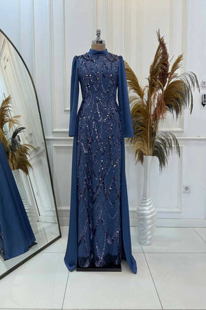 Natalie Tesettür Abiye - FioraofDress - tesettur - abiye - indigo - 36 - hijab - evening - dress