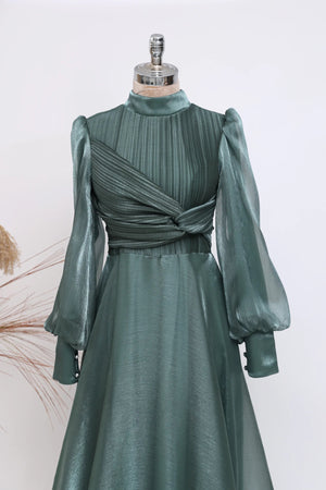 Naz Abiye - FioraofDress - tesettur - abiye - 38 - Yağı Yeşil - hijab - evening - dress