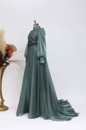 Naz Abiye - FioraofDress - tesettur - abiye - 38 - Yağı Yeşil - hijab - evening - dress