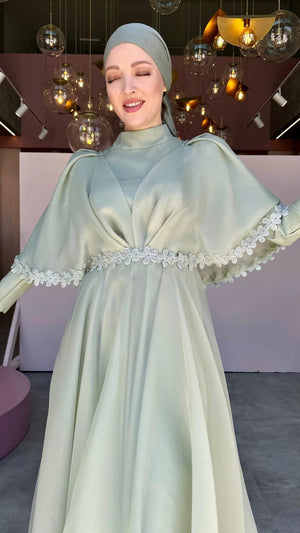 Papatya Detay Tesettur Abiye - FioraofDress - tesettur - abiye - 44 - YEŞİL - hijab - evening - dress