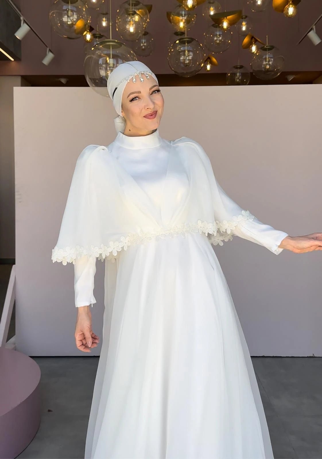 Papatya Detay Tesettur Abiye - FioraofDress - tesettur - abiye - 44 - Beyaz - hijab - evening - dress