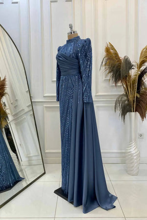 Raissa Tesettür Abiye - FioraofDress - tesettur - abiye - İNDİGO - 38 - hijab - evening - dress