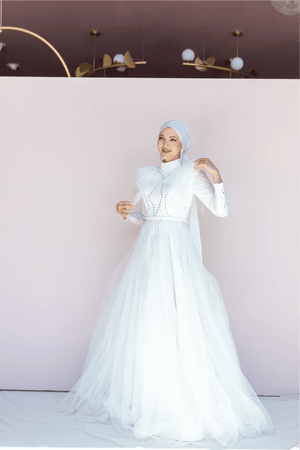 Rosette Tesettür Abiye - FioraofDress - tesettur - abiye - 42 - Beyaz - hijab - evening - dress