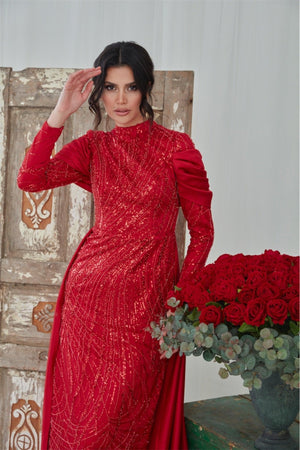 Sahra Tesettür Abiye Tesettür - Kırmızı - FioraofDress - tesettur - abiye - 46 - hijab - evening - dress