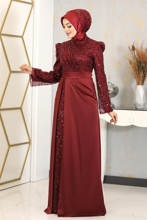 Şehrazat Tesettür Abiye Bordo - FioraofDress - tesettur - abiye - 48 - hijab - evening - dress
